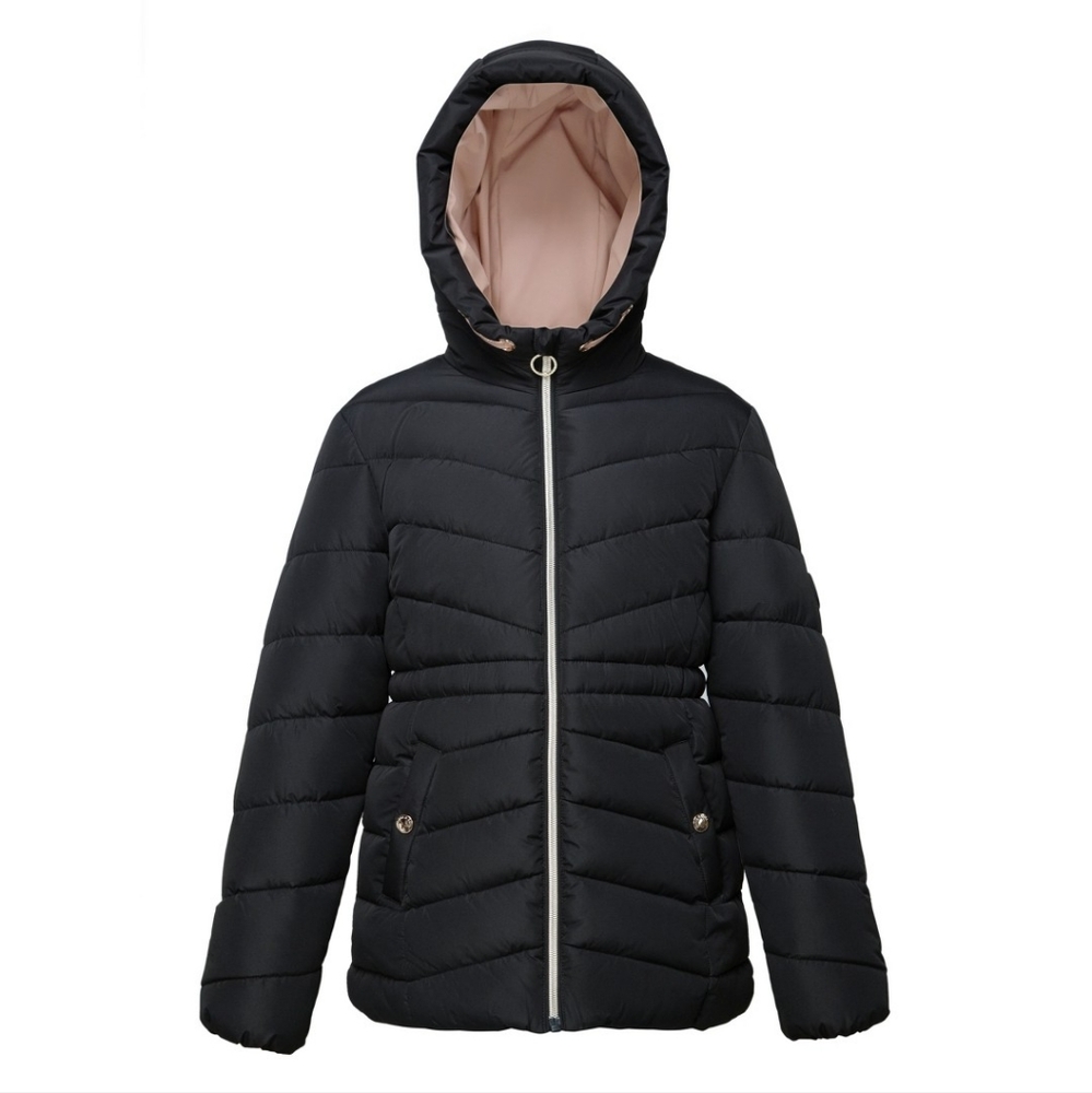 Rokka & Rolla Black Puffer Coat / Hooded Parka Jacket - Size Large 10/12 Girls
